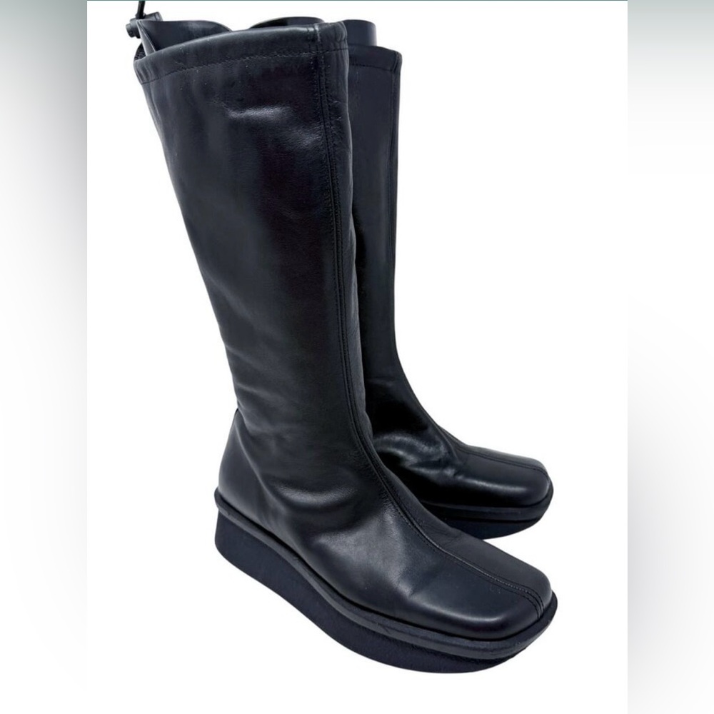 Vintage Y2K Nine West Black Leather Square Toe Platform Boots Women's Size 8
